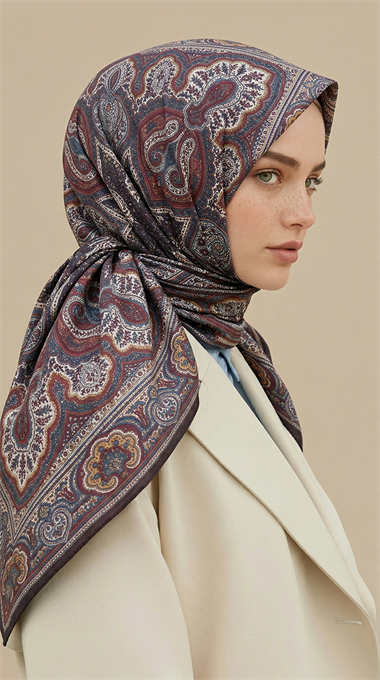 NERİS DESENLİ 120*120 CM COTTON EŞARP - KAHVERENGİ / KIRMIZI