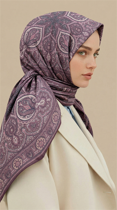 NERİS DESENLİ 120*120 CM COTTON EŞARP -KREM / PEMBE