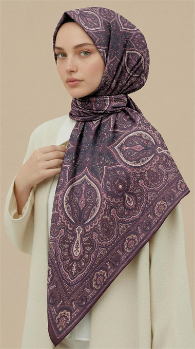 NERİS DESENLİ 120*120 CM COTTON EŞARP -KREM / PEMBE