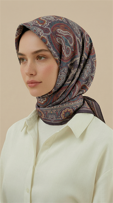 NERİS DESENLİ 120*120 CM COTTON EŞARP - KAHVERENGİ / KIRMIZI