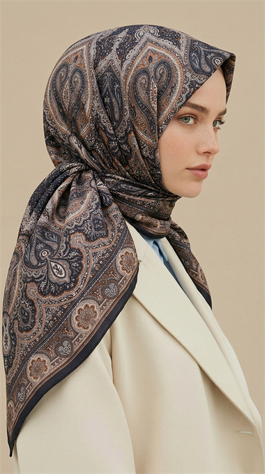 NERİS DESENLİ 120*120 CM COTTON EŞARP -KAHVERENGİ