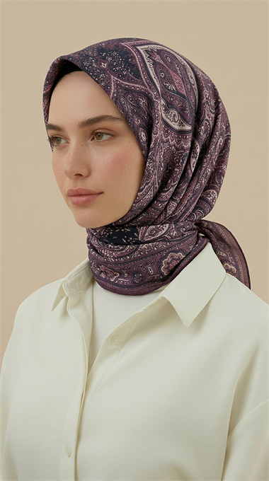 NERİS DESENLİ 120*120 CM COTTON EŞARP -KREM / PEMBE
