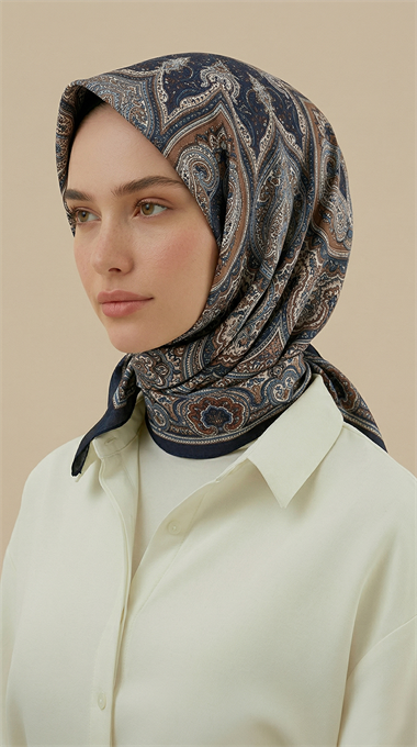 NERİS DESENLİ 120*120 CM COTTON EŞARP - LACİVERT