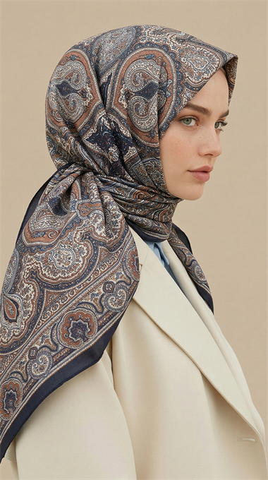 NERİS DESENLİ 120*120 CM COTTON EŞARP - LACİVERT