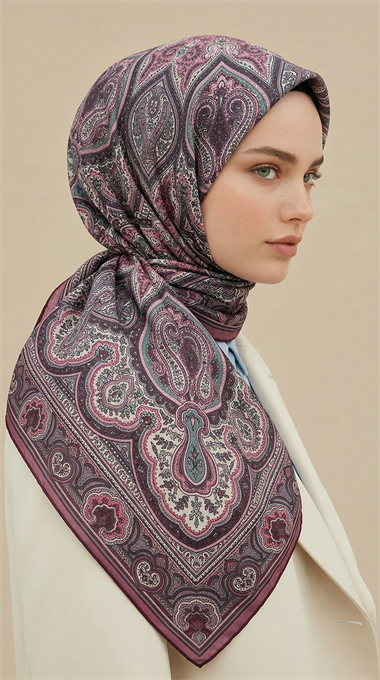 NERİS DESENLİ 120*120 CM COTTON EŞARP -  PEMBE / HAKİ