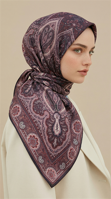 NERİS DESENLİ 120*120 CM COTTON EŞARP -  PEMBE / BORDO
