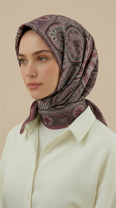 NERİS DESENLİ 120*120 CM COTTON EŞARP -  PEMBE / HAKİ