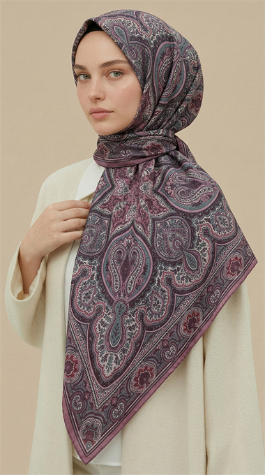 NERİS DESENLİ 120*120 CM COTTON EŞARP -  PEMBE / HAKİ