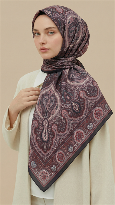 NERİS DESENLİ 120*120 CM COTTON EŞARP -  PEMBE / BORDO