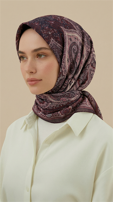 NERİS DESENLİ 120*120 CM COTTON EŞARP -  PEMBE / BORDO