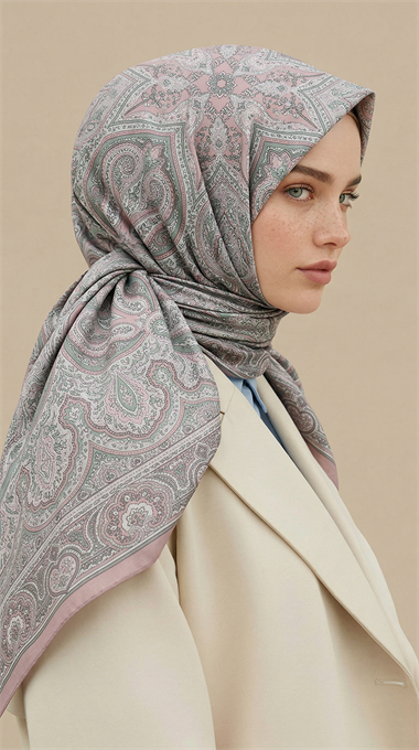 NERİS DESENLİ 120*120 CM COTTON EŞARP - SU YEŞİLİ / PEMBE