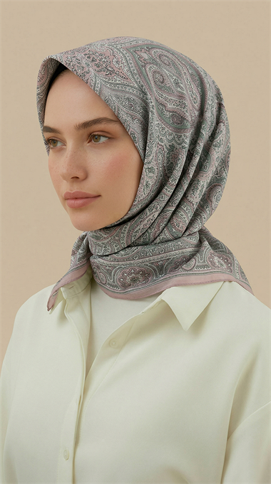 NERİS DESENLİ 120*120 CM COTTON EŞARP - SU YEŞİLİ / PEMBE