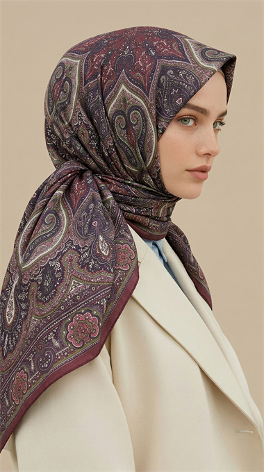 NERİS DESENLİ 120*120 CM COTTON EŞARP - YEŞİL / BORDO