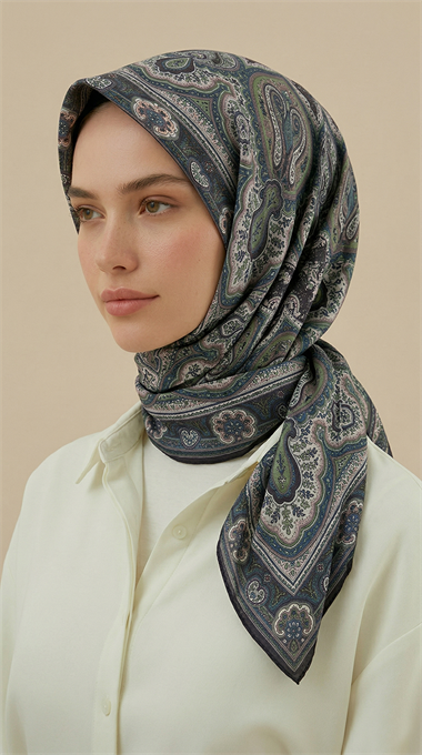 NERİS DESENLİ 120*120 CM COTTON EŞARP -YEŞİL / HAKİ 