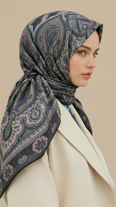 NERİS DESENLİ 120*120 CM COTTON EŞARP -YEŞİL / HAKİ 