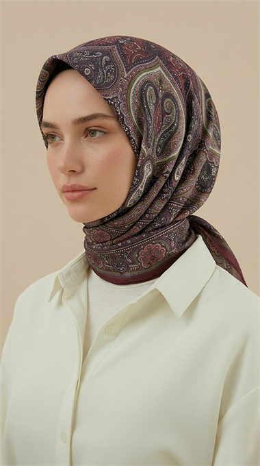NERİS DESENLİ 120*120 CM COTTON EŞARP - YEŞİL / BORDO