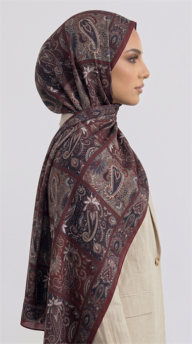 PAİSLEY DESENLİ COTTON ŞAL - BORDO / BEJ
