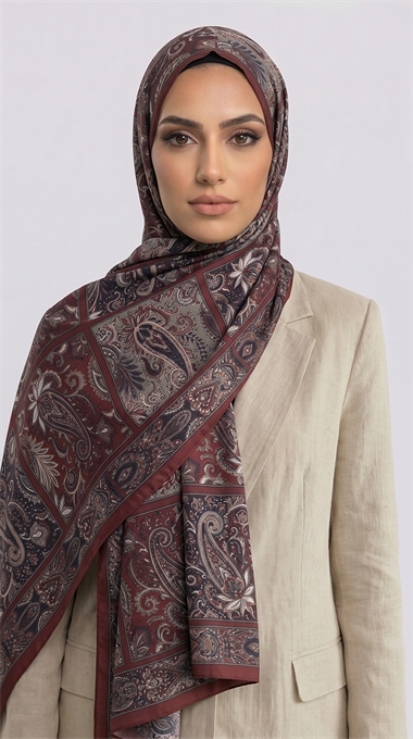 PAİSLEY DESENLİ COTTON ŞAL - BORDO / BEJ