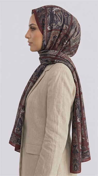 PAİSLEY DESENLİ COTTON ŞAL - BORDO / BEJ