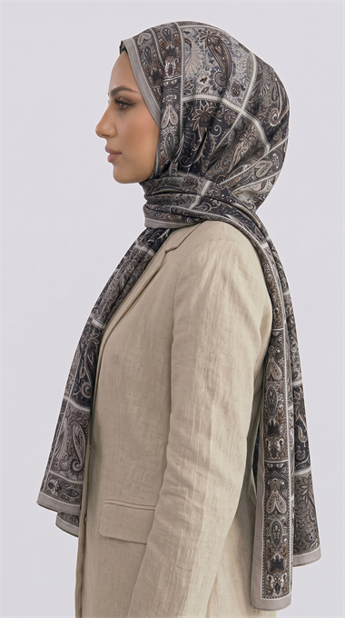 PAİSLEY DESENLİ COTTON ŞAL - GRİ