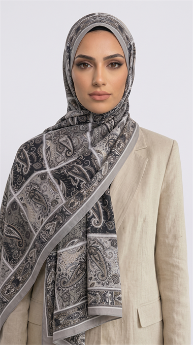PAİSLEY DESENLİ COTTON ŞAL - GRİ