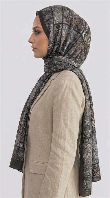 PAİSLEY DESENLİ COTTON ŞAL - KAHVERENGİ / MAVİ 