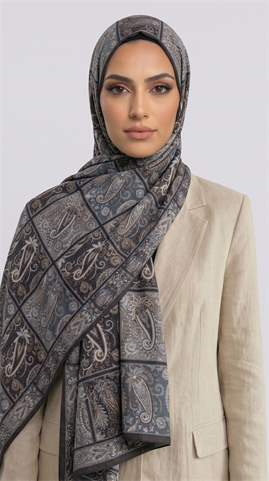 PAİSLEY DESENLİ COTTON ŞAL - KAHVERENGİ / MAVİ 