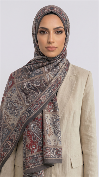 PAİSLEY DESENLİ COTTON ŞAL - KREM / BORDO 