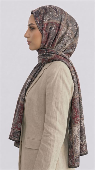 PAİSLEY DESENLİ COTTON ŞAL - KREM / BORDO 