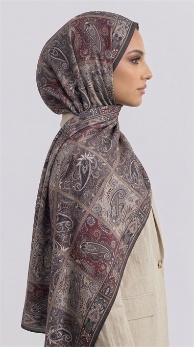 PAİSLEY DESENLİ COTTON ŞAL - KREM / BORDO 