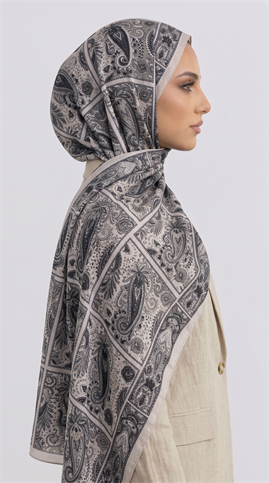 PAİSLEY DESENLİ COTTON ŞAL - KREM / SİYAH 