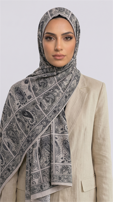 PAİSLEY DESENLİ COTTON ŞAL - KREM / SİYAH 