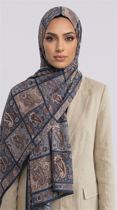 PAİSLEY DESENLİ COTTON ŞAL -LACİVERT / KREM
