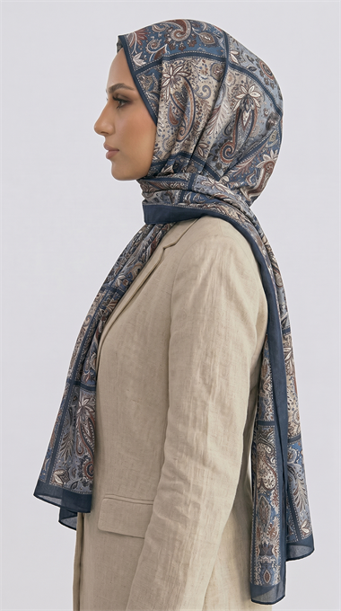 PAİSLEY DESENLİ COTTON ŞAL -LACİVERT / KREM