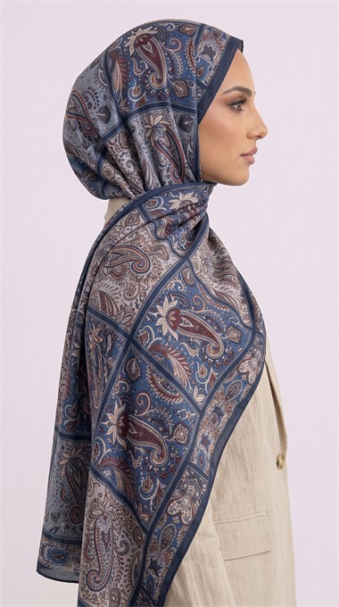 PAİSLEY DESENLİ COTTON ŞAL -LACİVERT / KREM