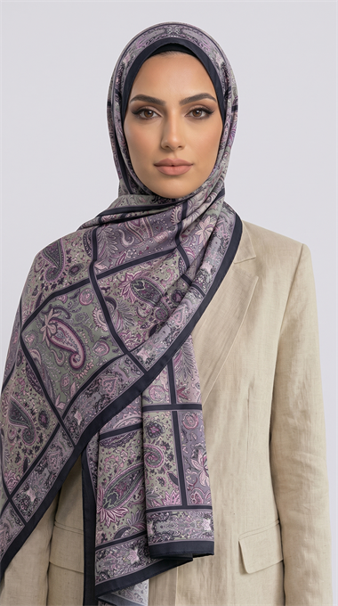 PAİSLEY DESENLİ COTTON ŞAL - LACİVERT / LİLA 