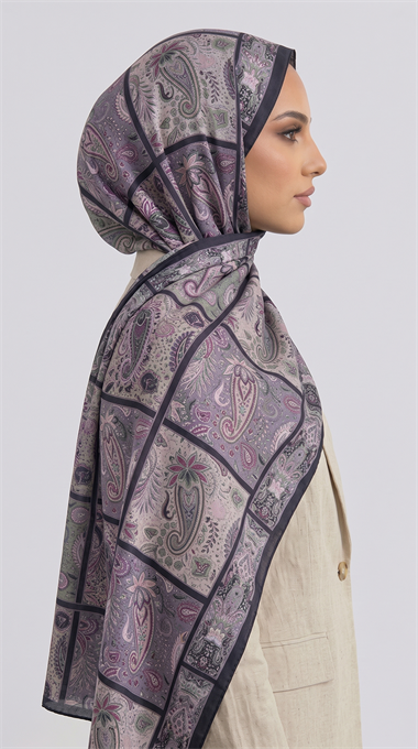 PAİSLEY DESENLİ COTTON ŞAL - LACİVERT / LİLA 