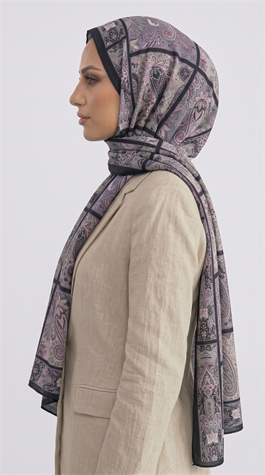 PAİSLEY DESENLİ COTTON ŞAL - LACİVERT / LİLA 