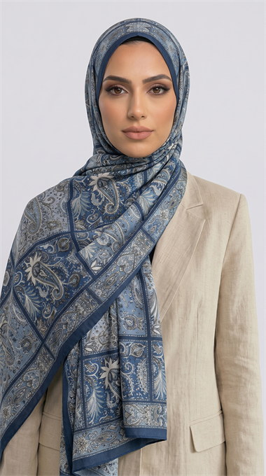 PAİSLEY DESENLİ COTTON ŞAL - MAVİ 