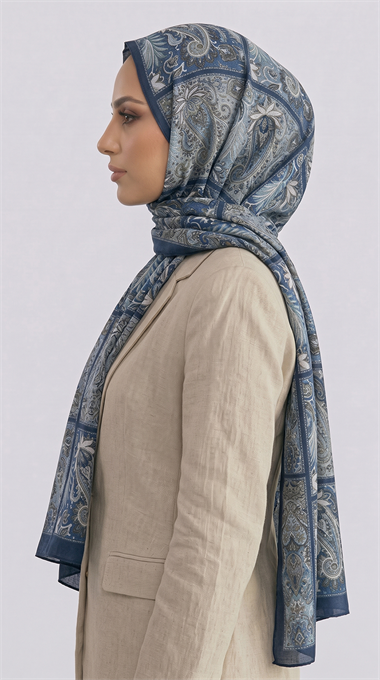 PAİSLEY DESENLİ COTTON ŞAL - MAVİ 