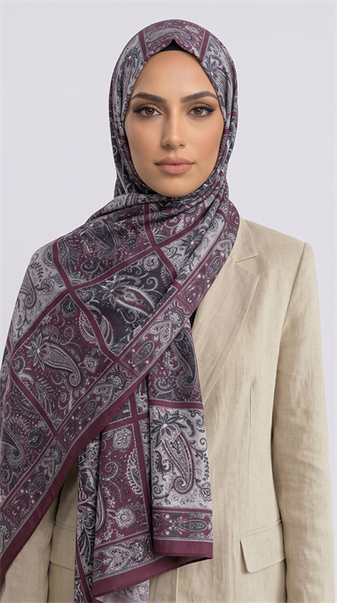 PAİSLEY DESENLİ COTTON ŞAL - MOR / BEJ