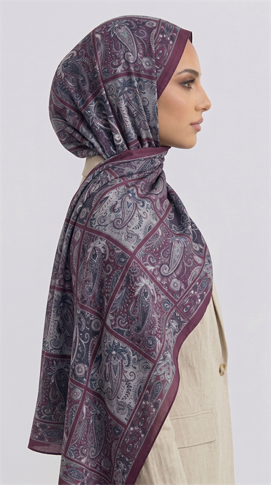 PAİSLEY DESENLİ COTTON ŞAL - MOR / BEJ