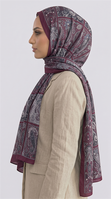 PAİSLEY DESENLİ COTTON ŞAL - MOR / BEJ