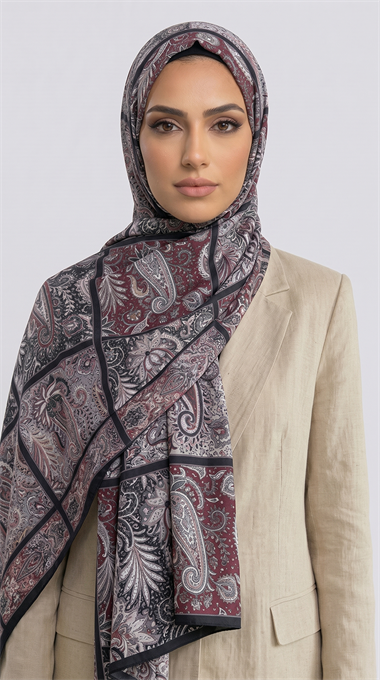 PAİSLEY DESENLİ COTTON ŞAL - SİYAH /  BORDO 