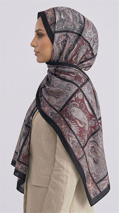 PAİSLEY DESENLİ COTTON ŞAL - SİYAH /  BORDO 