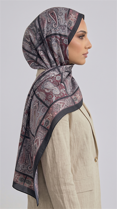 PAİSLEY DESENLİ COTTON ŞAL - SİYAH /  BORDO 