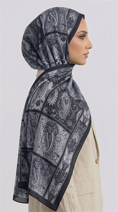 PAİSLEY DESENLİ COTTON ŞAL - SİYAH / GRİ