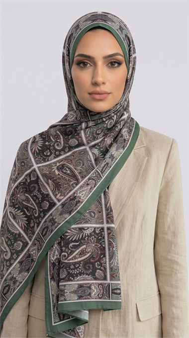 PAİSLEY DESENLİ COTTON ŞAL - YEŞİL / BEJ