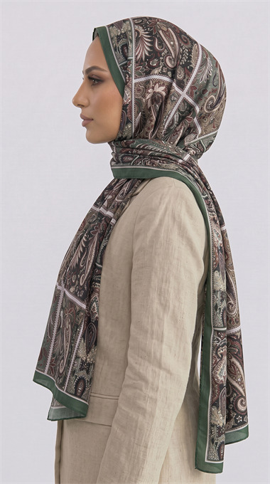 PAİSLEY DESENLİ COTTON ŞAL - YEŞİL / BEJ