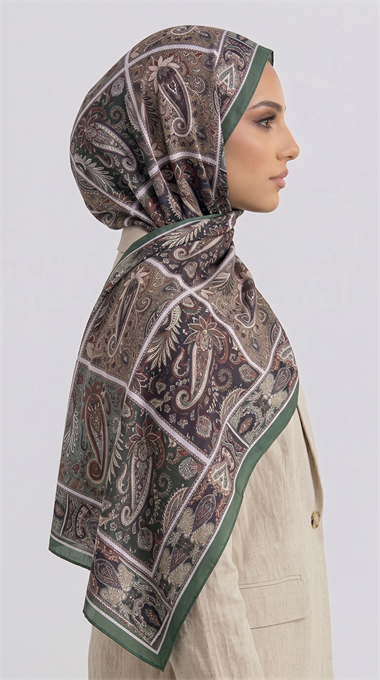 PAİSLEY DESENLİ COTTON ŞAL - YEŞİL / BEJ